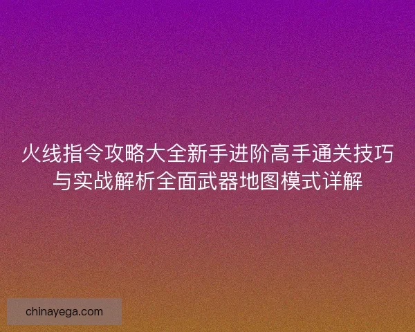 火线指令攻略大全新手进阶高手通关技巧与实战解析全面武器地图模式详解